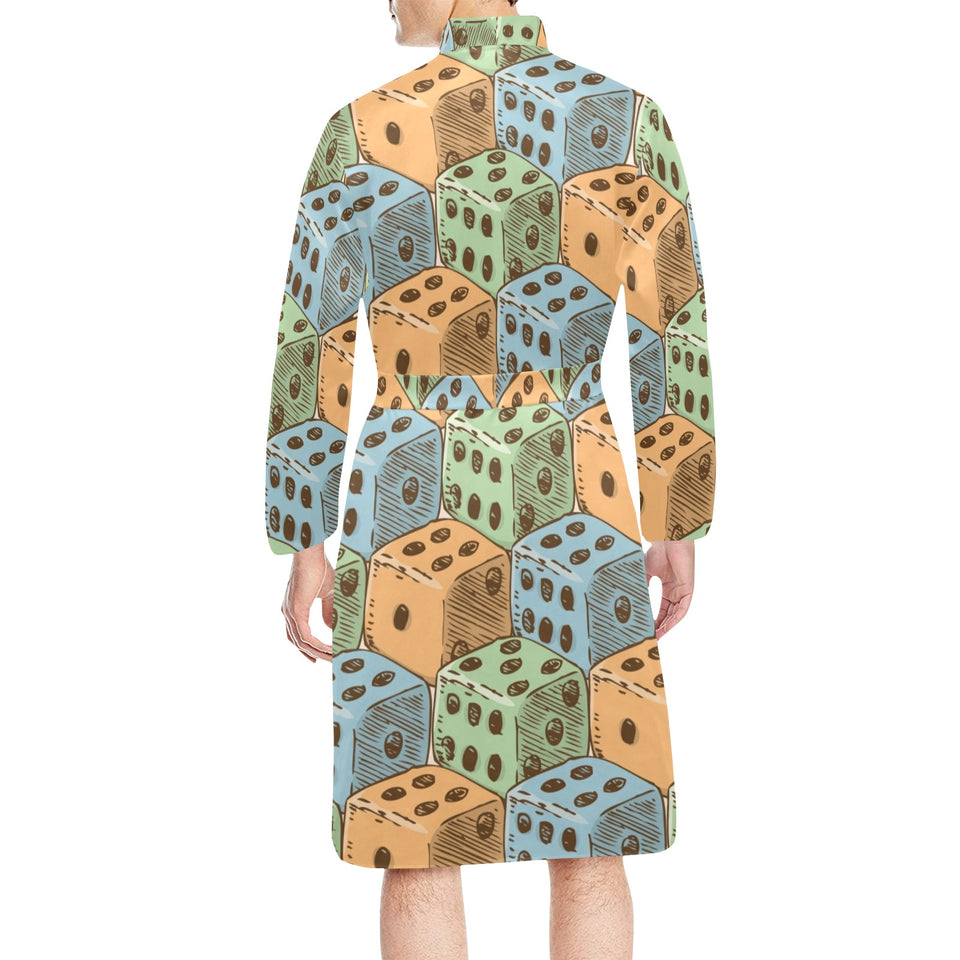 Dice Pattern Print Design 05 Men's Long Sleeve Belted Night Robe