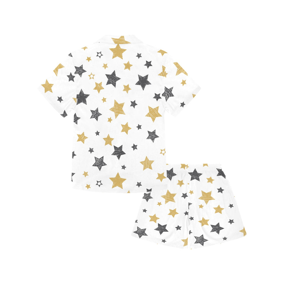 hand drawn gold black star pattern Kids' Boys' Girls' V-Neck Short Pajama Set