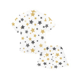 hand drawn gold black star pattern Kids' Boys' Girls' V-Neck Short Pajama Set