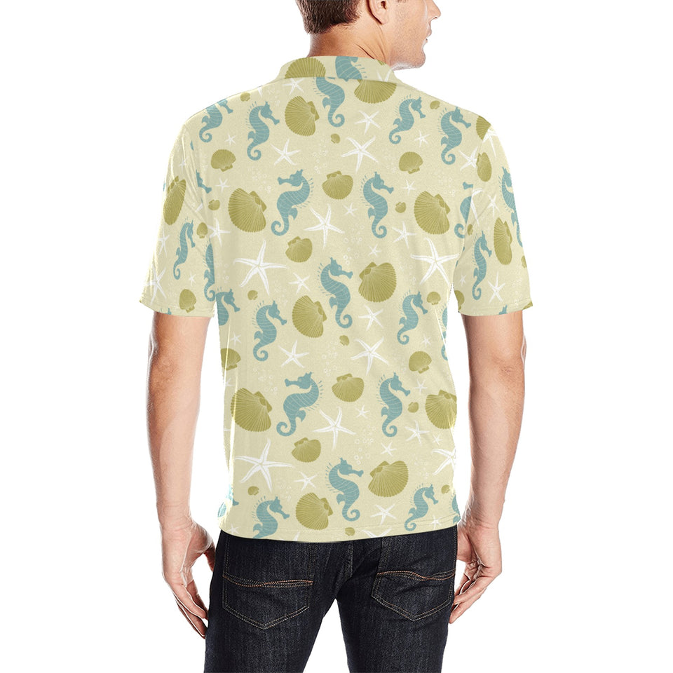 Seahorse shell starfish pattern background Men's All Over Print Polo Shirt