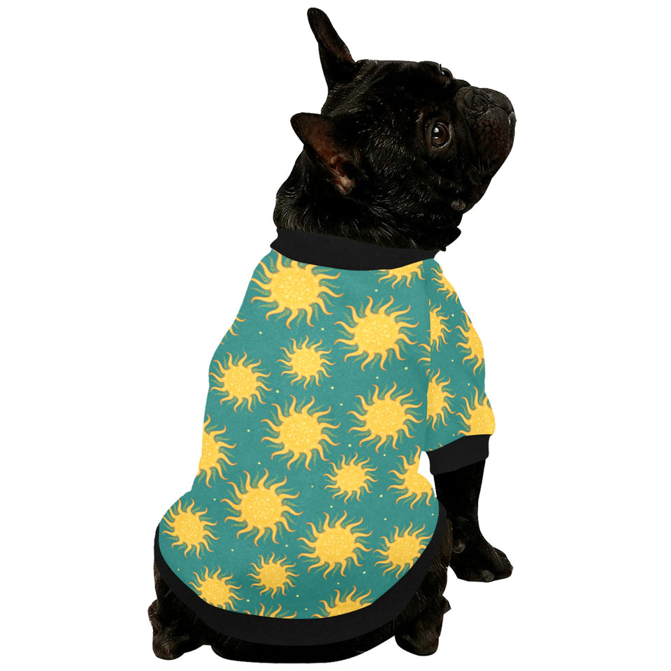 Sun green background All Over Print Pet Dog Round Neck Fuzzy Shirt