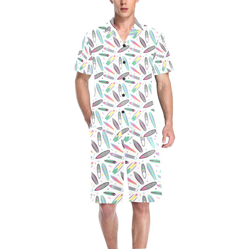Surfboard Pattern Print Design 04 Men's V-Neck Short Pajama Set