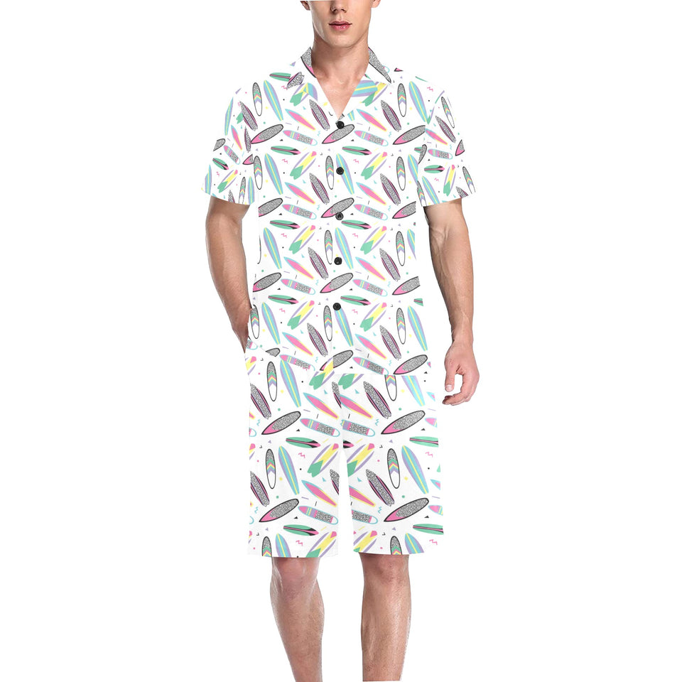 Surfboard Pattern Print Design 04 Men's V-Neck Short Pajama Set