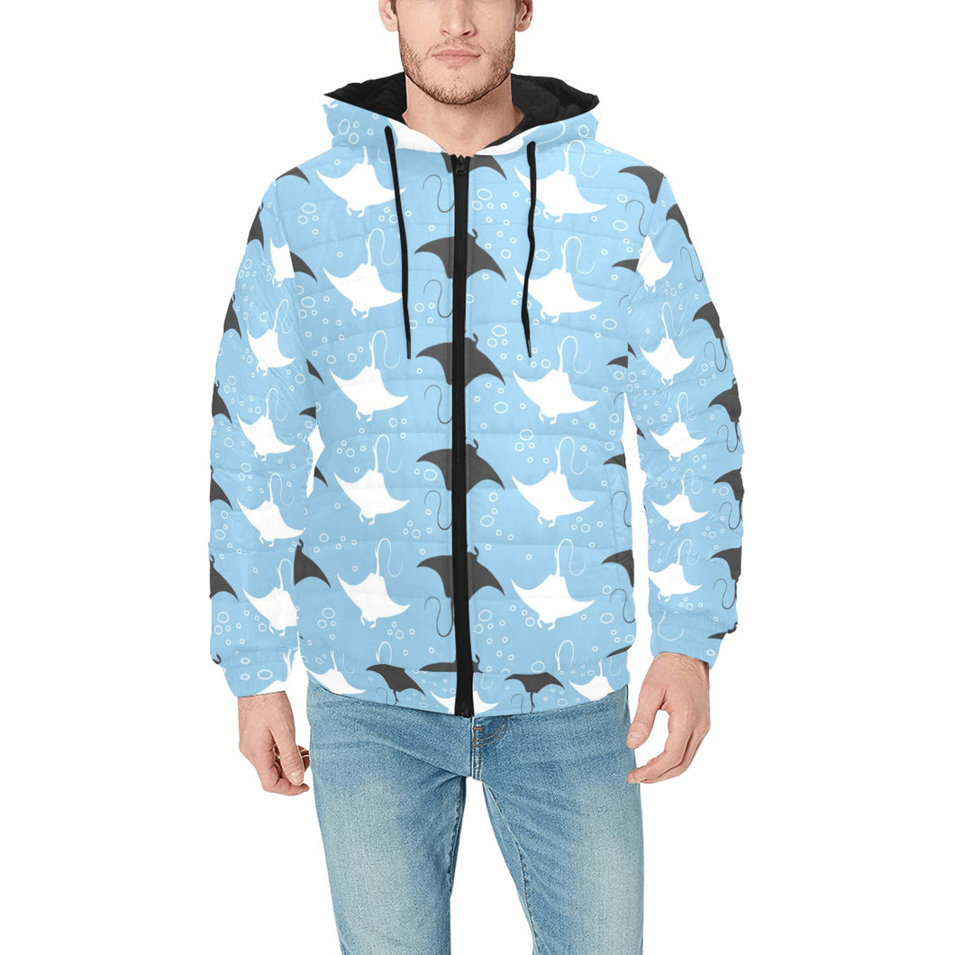 Stingray Pattern Print Design 03 Men's Padded Hooded Jacket