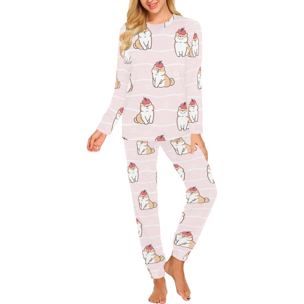 Cute Shiba Inu Dog Apple pattern Women's All Over Print Pajama Set
