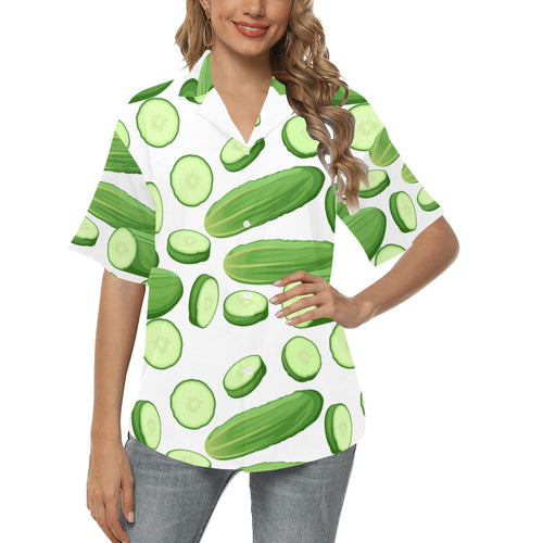 cucumber whole slices pattern Women's All Over Print Hawaiian Shirt