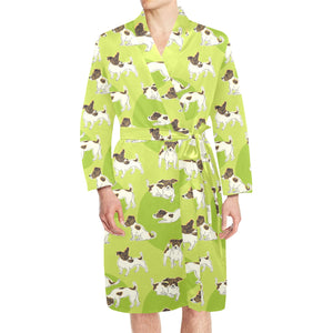 Jack Russel Pattern Print Design 01 Men's Long Sleeve Belted Night Robe