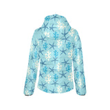 Blue starfish coral reef pattern Women's Padded Hooded Jacket