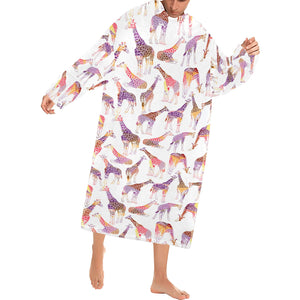 Giraffe Pattern Print Design 02 Blanket Robe with Sleeves