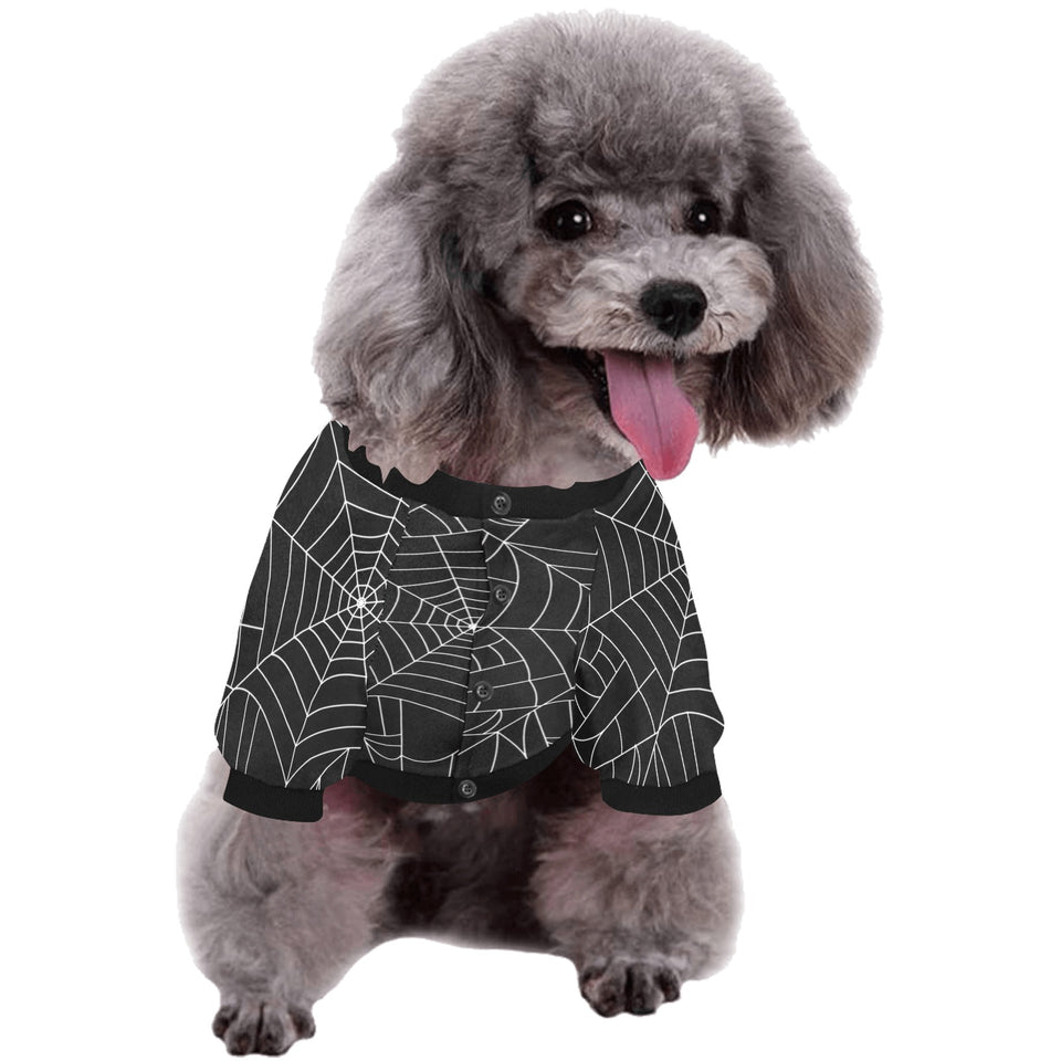 Spider web pattern Black background white cobweb All Over Print Pet Dog Round Neck Fuzzy Shirt