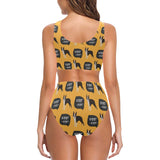 Boston terrier design pattern Chest Bowknot High Waisted Bikini Swimsuit