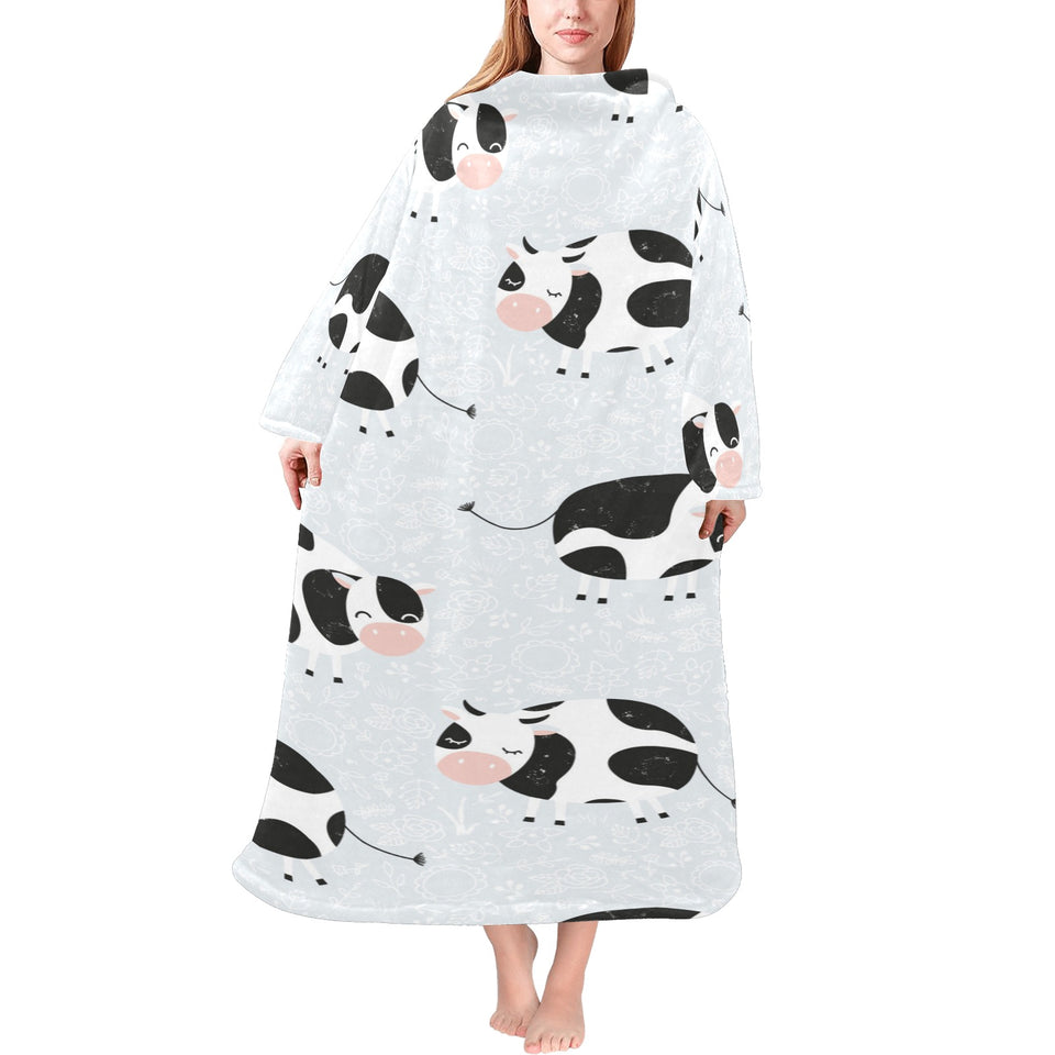Cute cows pattern Blanket Robe with Sleeves
