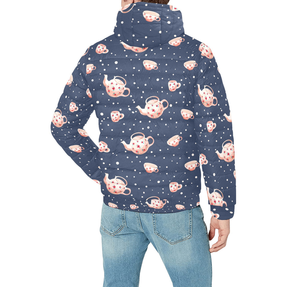 Tea pots Pattern Print Design 04 Men's Padded Hooded Jacket