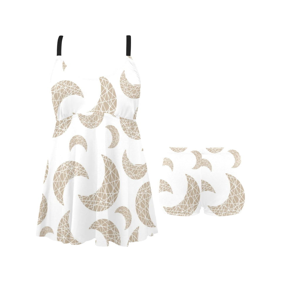 Cool gold moon abstract pattern Chest Sexy Pleated Two Piece Swim Dress