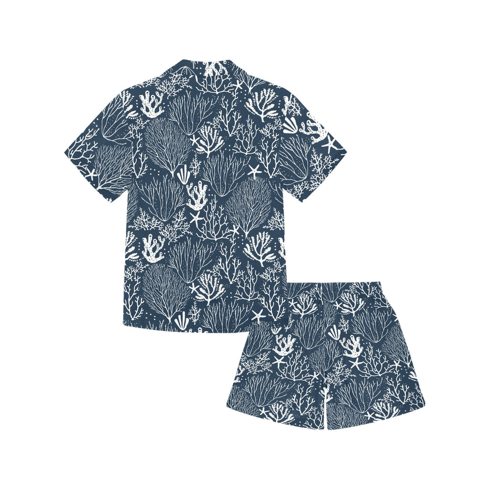 Coral Reef Pattern Print Design 05 Kids' Boys' Girls' V-Neck Short Pajama Set