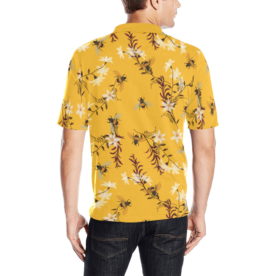 Bee flower pattern Men's All Over Print Polo Shirt