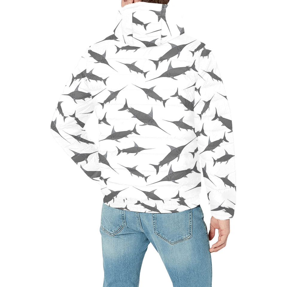 Swordfish Pattern Print Design 04 Men's Padded Hooded Jacket