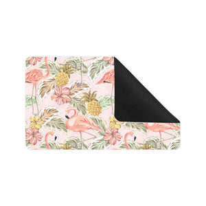 Pink flamingo birds pineapples hibiscus flower pat Doormat