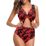 Casino Cards Suits Pattern Print Design 02 Chest Bowknot High Waisted Bikini Swimsuit