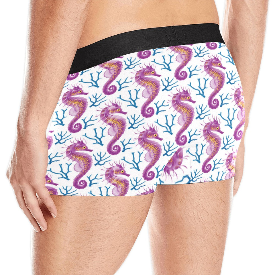 Purple seahorse blue coral pattern Men's All Over Print Boxer Briefs Men's Underwear