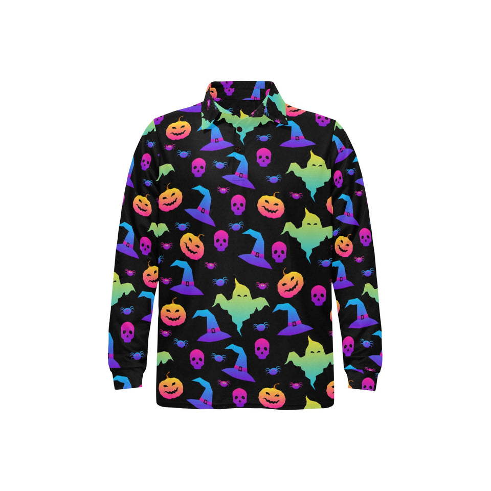 Colorful halloween background Men's Long Sleeve Polo Shirt