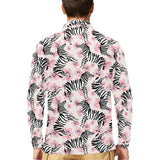 Zebra pink flower background Men's Long Sleeve Polo Shirt