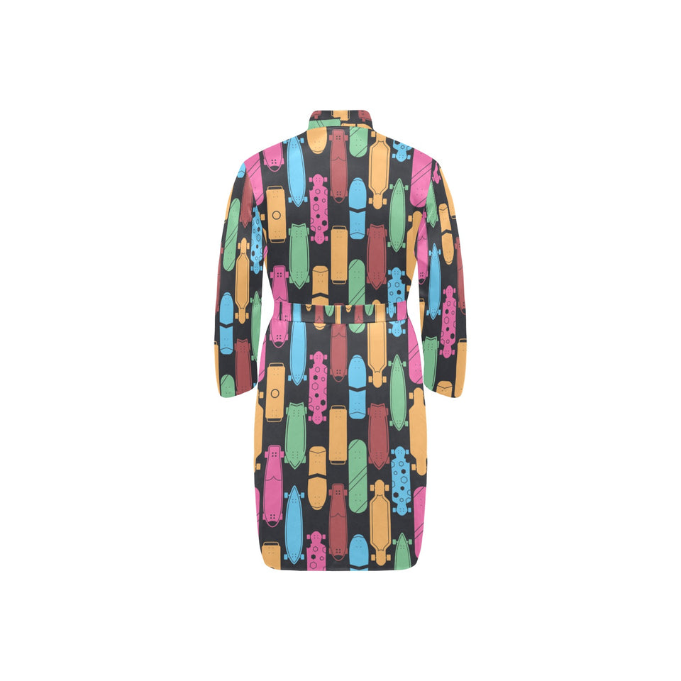 Skate Board Pattern Print Design 02 Men's Long Sleeve Belted Night Robe