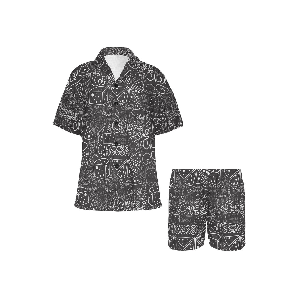 Handwritten cheese pattern Women's V-Neck Short Pajama Set