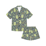 Cute owls leaves pattern Kids' Boys' Girls' V-Neck Short Pajama Set