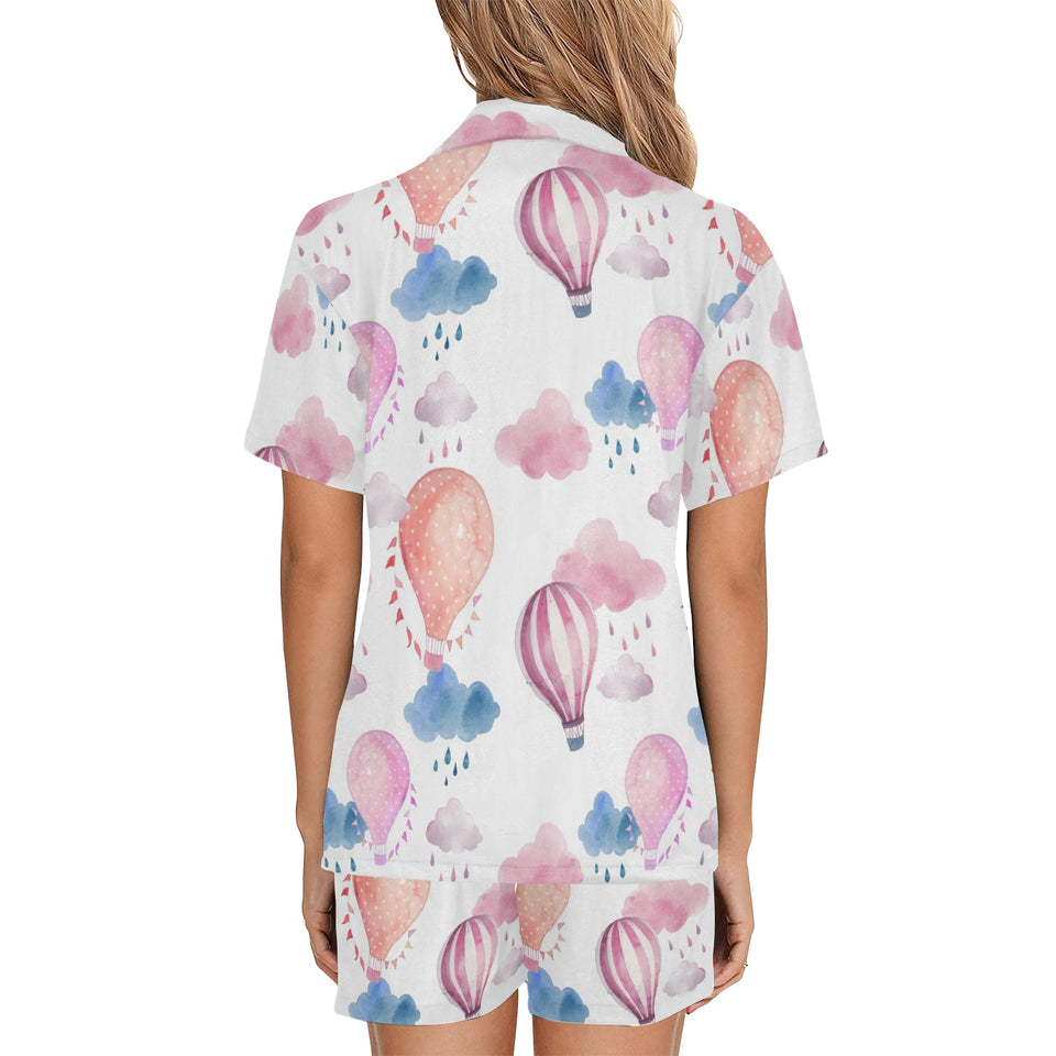 Watercolor air balloon cloud pattern Women's V-Neck Short Pajama Set