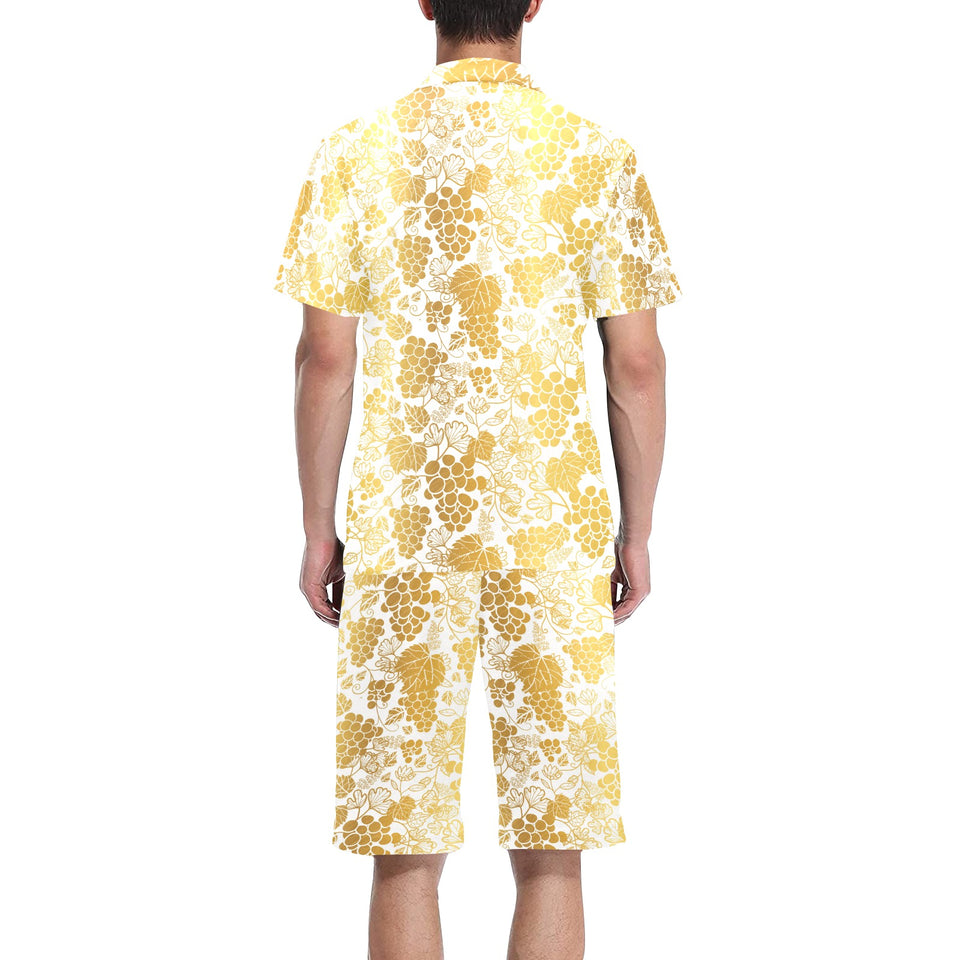 Gold grape pattern Men's V-Neck Short Pajama Set