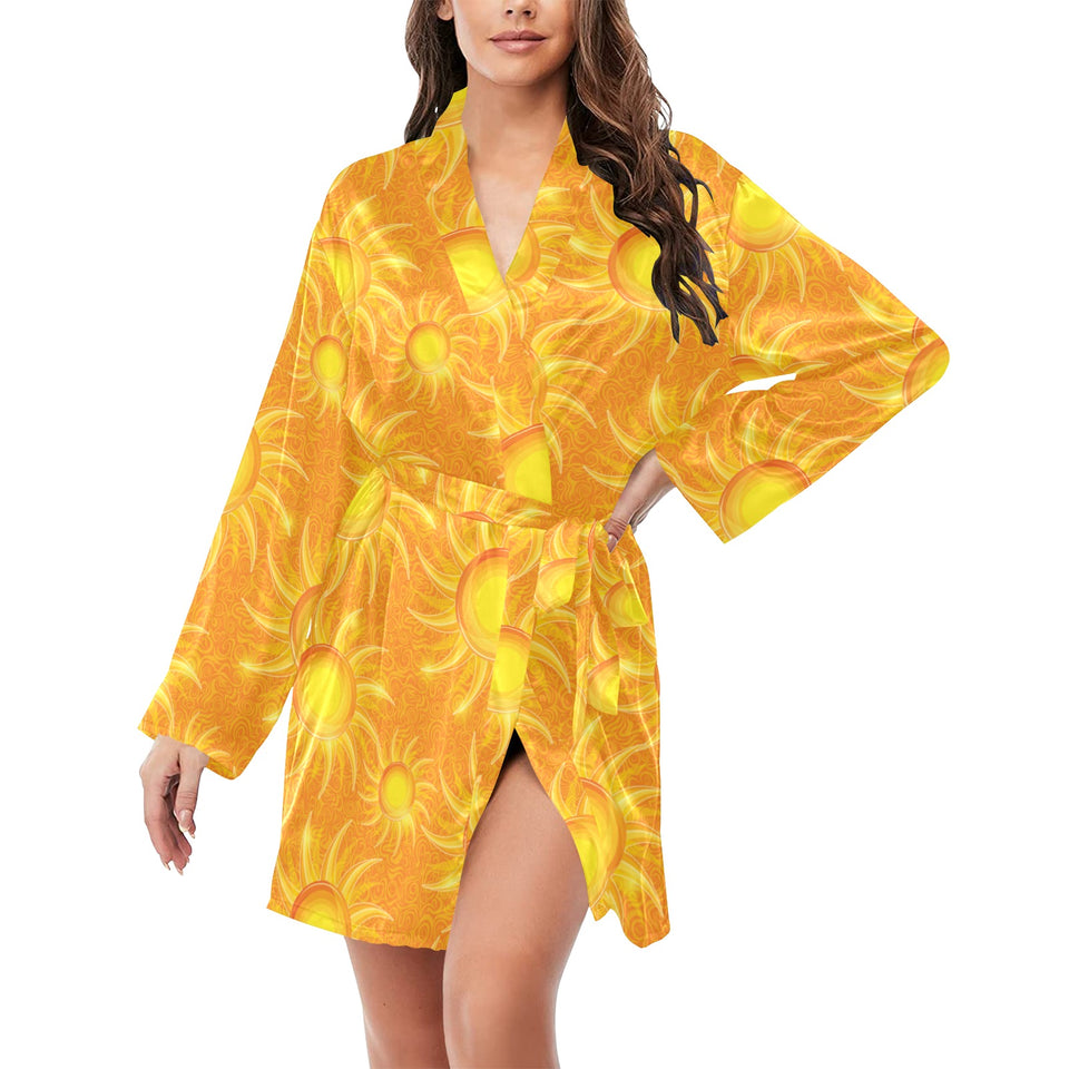 Sun orange background Women's Long Sleeve Belted Night Robe