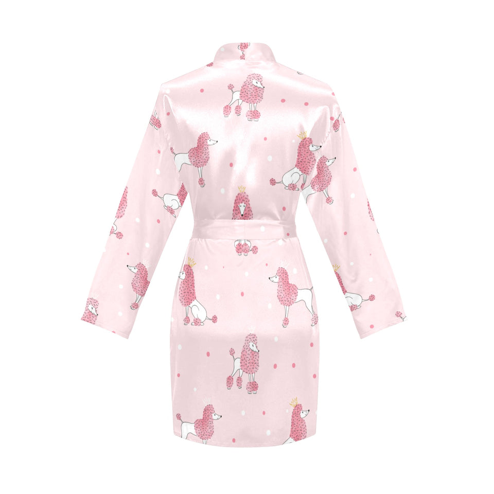 Poodle dog pink color theme Women's Long Sleeve Belted Night Robe