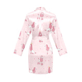 Poodle dog pink color theme Women's Long Sleeve Belted Night Robe