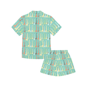 Giraffe Pattern Print Design 01 Kids' Boys' Girls' V-Neck Short Pajama Set