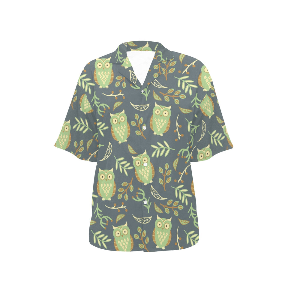Cute owls leaves pattern Women's All Over Print Hawaiian Shirt