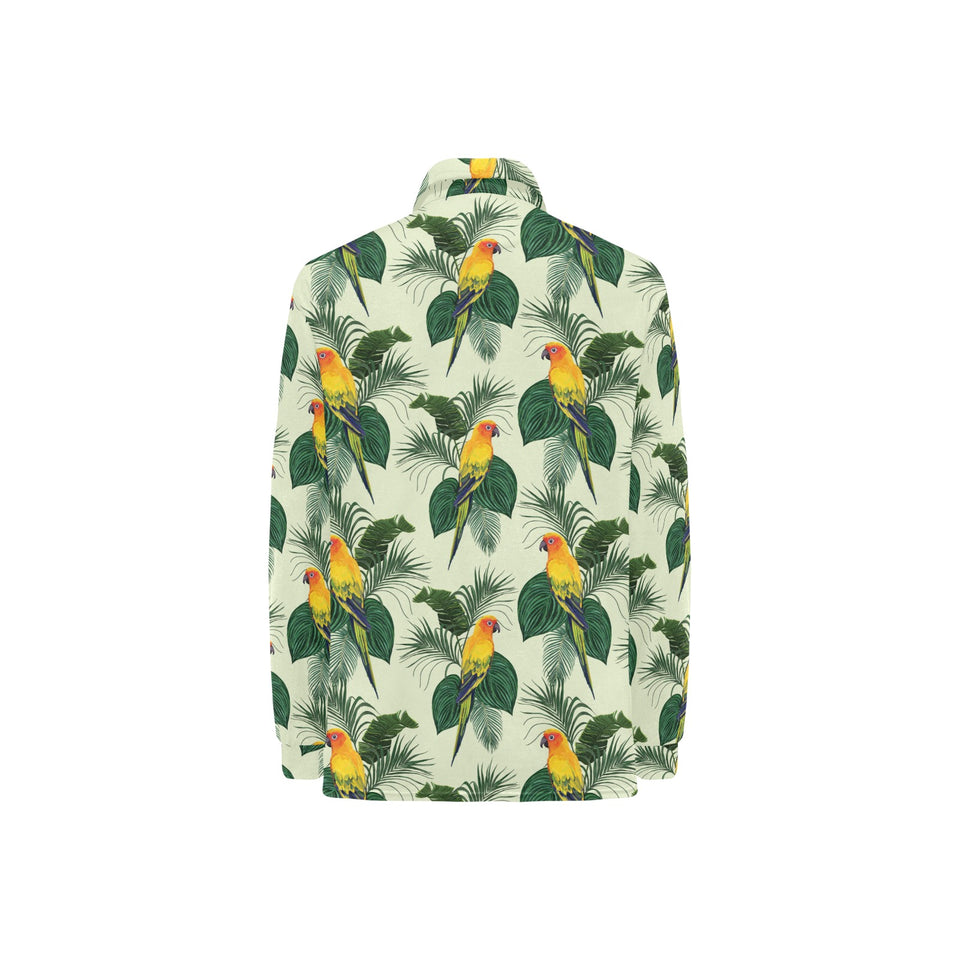 Beautiful parrot palm leaves pattern Women's Long Sleeve Polo Shirt