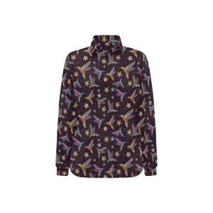 Hummingbird Pattern Print Design 04 Women's Long Sleeve Polo Shirt