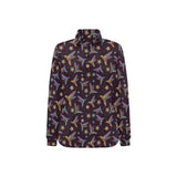 Hummingbird Pattern Print Design 04 Women's Long Sleeve Polo Shirt