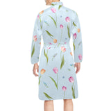 Watercolor Tulips pattern Men's Long Sleeve Belted Night Robe