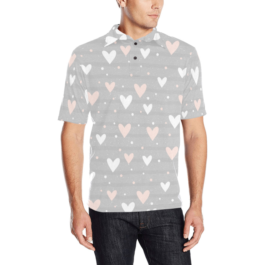 Heart pattern gray background Men's All Over Print Polo Shirt