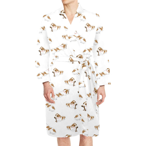 Jack Russel Pattern Print Design 04 Men's Long Sleeve Belted Night Robe