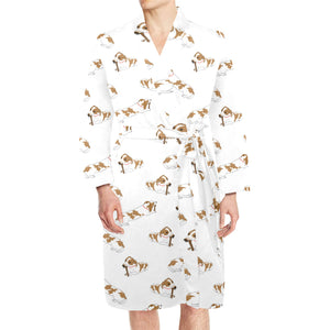 Jack Russel Pattern Print Design 04 Men's Long Sleeve Belted Night Robe