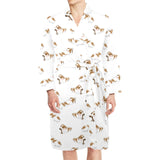 Jack Russel Pattern Print Design 04 Men's Long Sleeve Belted Night Robe