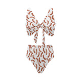 Sausage Pattern Print Design 04 Chest Bowknot High Waisted Bikini Swimsuit