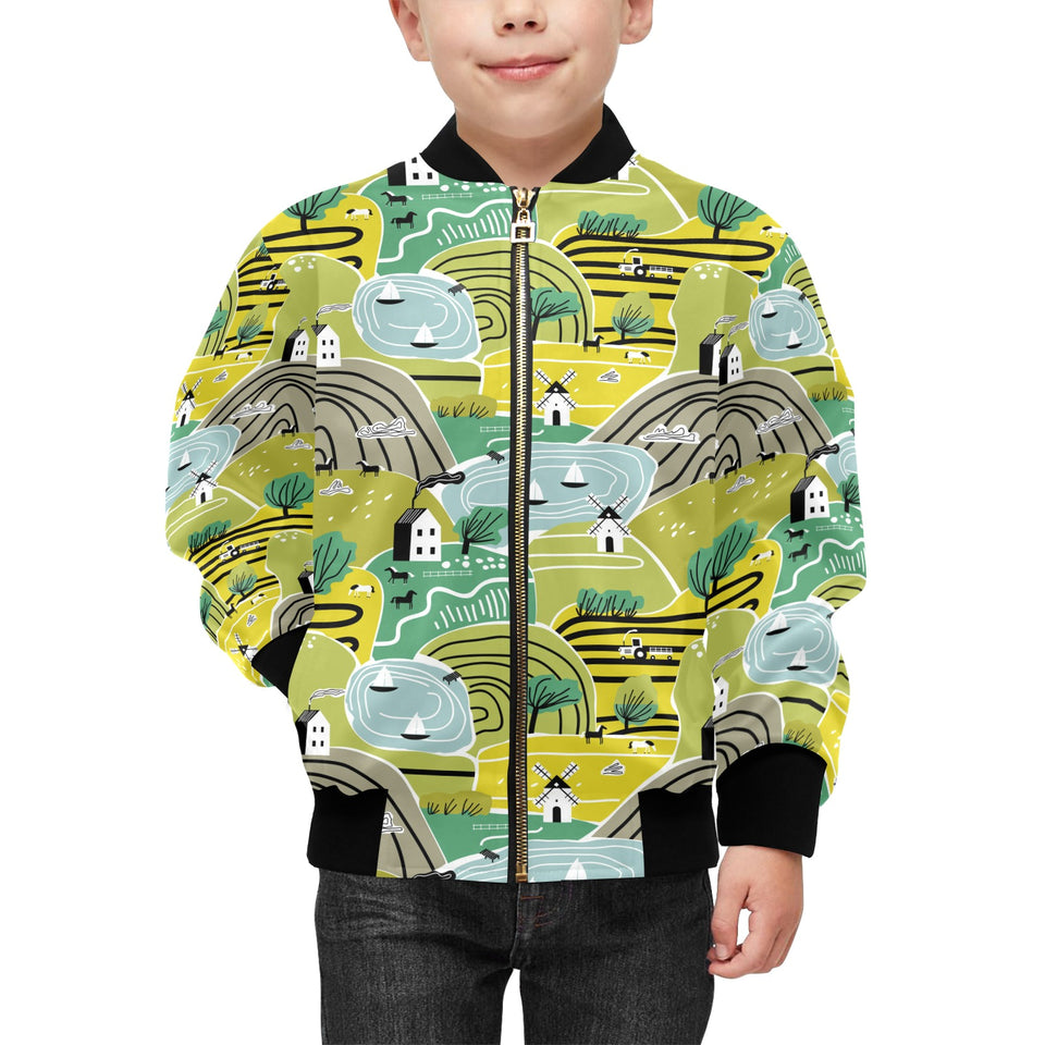 Hand drawn windmill pattern Kids' Boys' Girls' Bomber Jacket