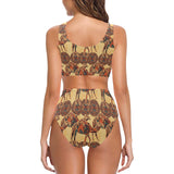 Camel polynesian tribal design pattern Chest Bowknot High Waisted Bikini Swimsuit