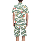 Bonsai red sun japanese pattern Men's V-Neck Short Pajama Set