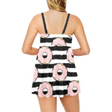 Donuts pink icing striped pattern Chest Sexy Pleated Two Piece Swim Dress