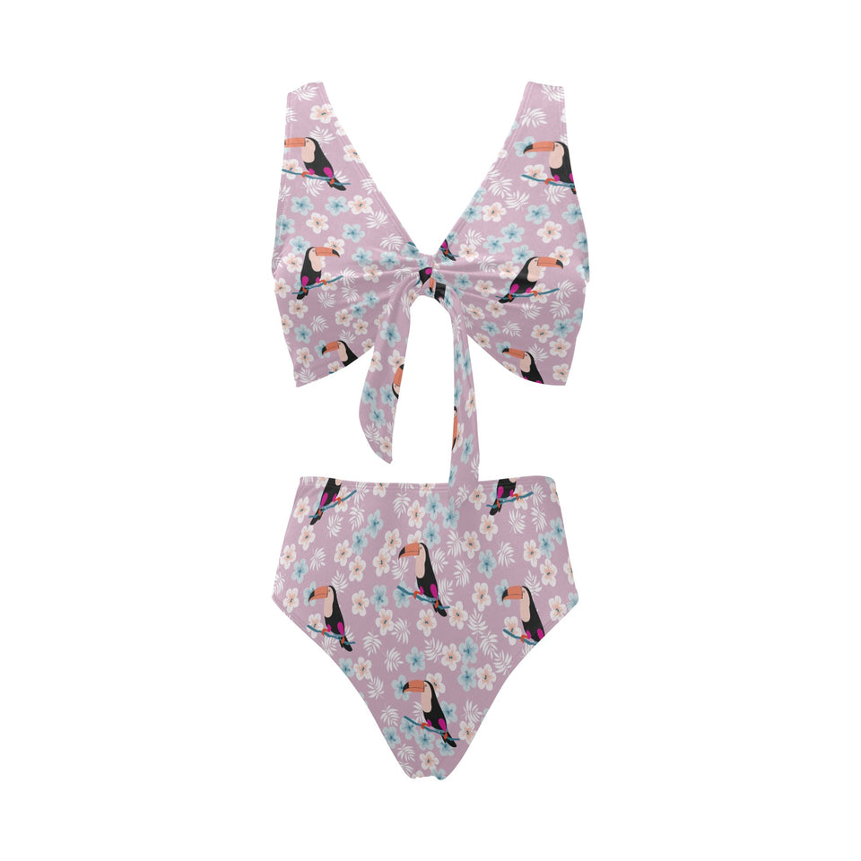 Beautiful toucan flower leaves Chest Bowknot High Waisted Bikini Swimsuit